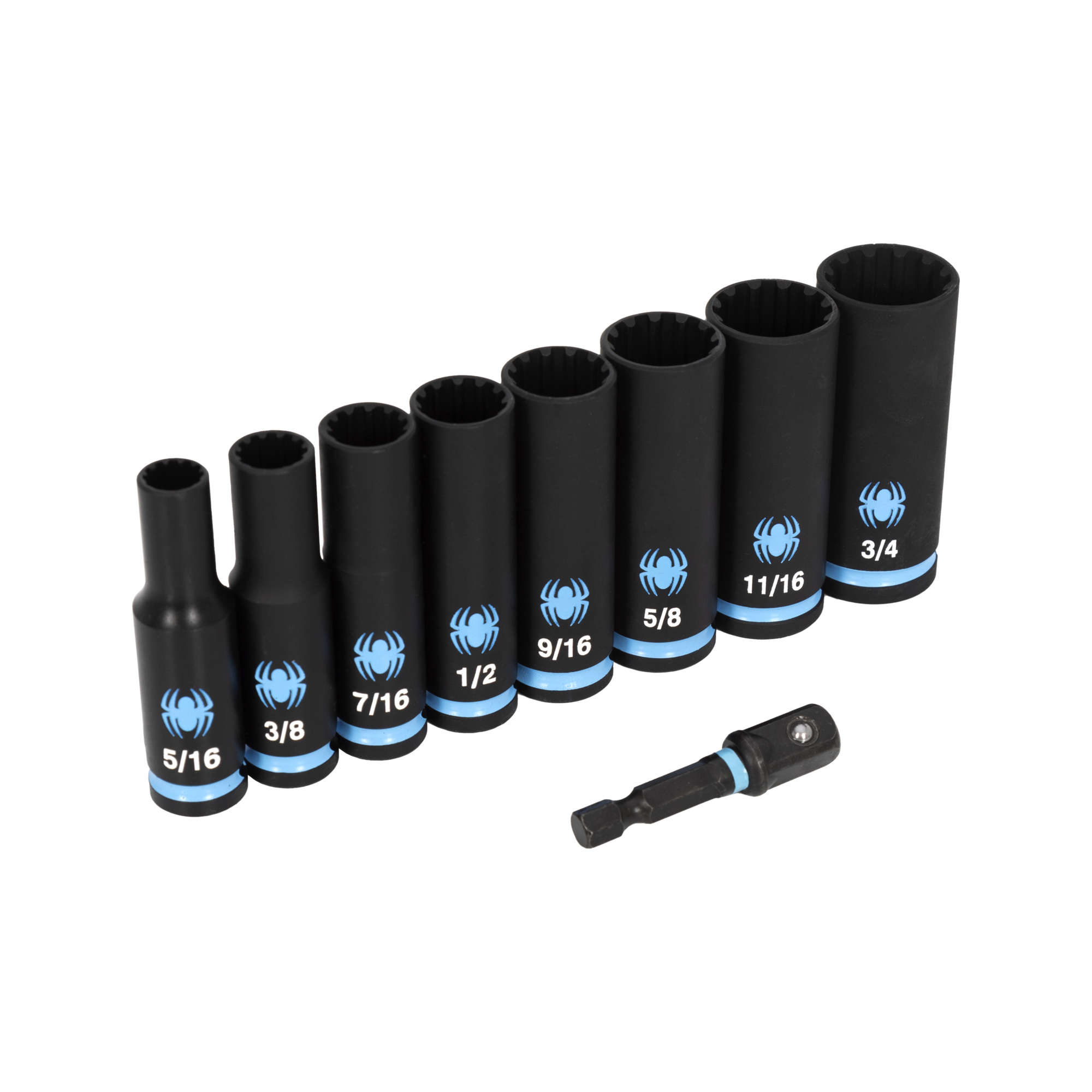 Spyder 9-Piece 3/8in. Drive Deep Thin-Walled SAE Impact Socket Set with Adapter — Spline-Drive Design, Model# 19704